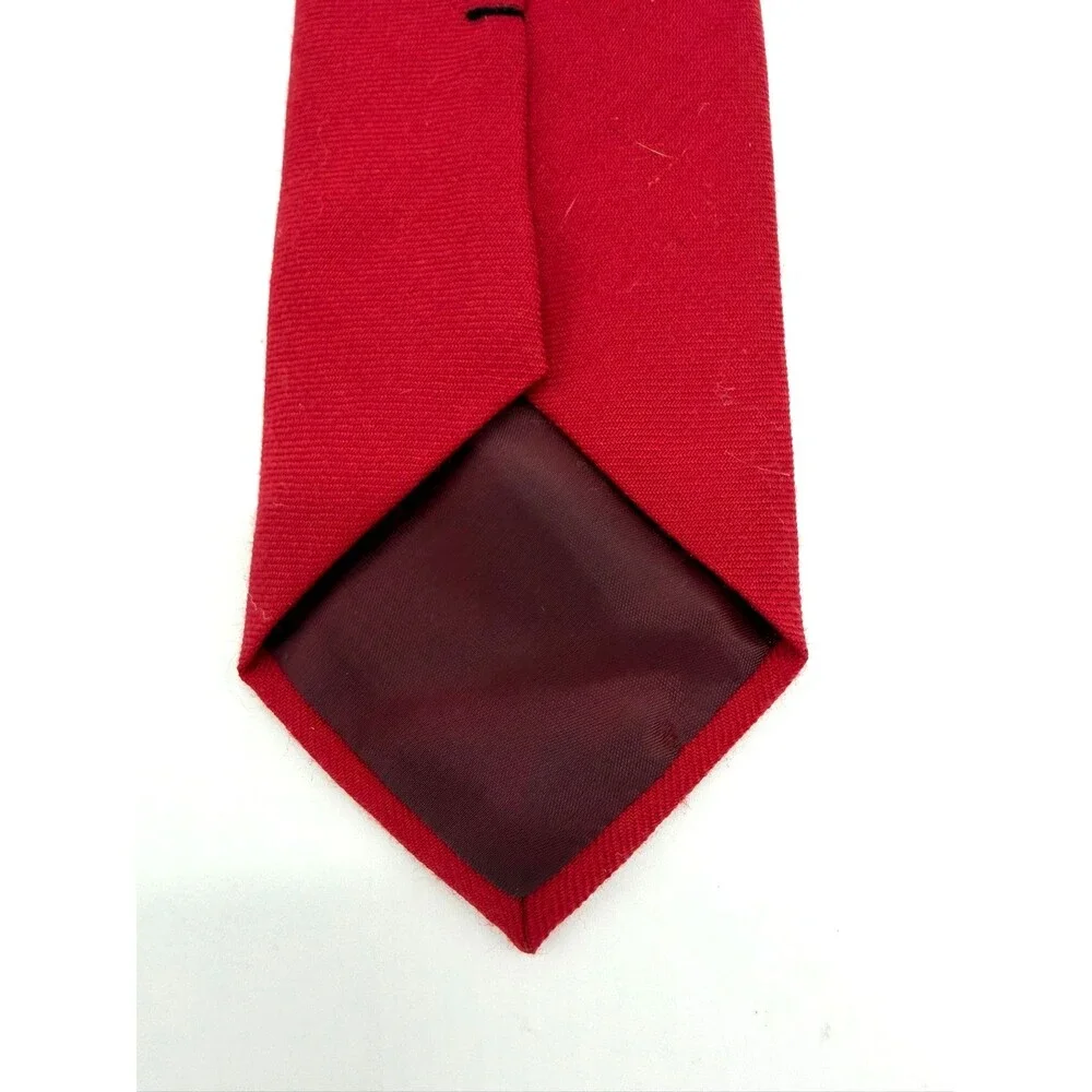 Vintage Briar Tie Red Wool Woven In Scotland Hollis Huntsville Embroidered Logo